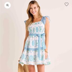 NWT Avara Blair Sun Dress Womans Sz L White Floral Lined Smocked Bodice *No Belt